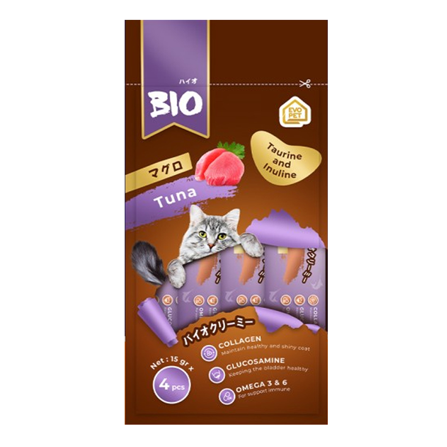 Snacks Kucing Bio Creamy Tuna Flavour 4x15gr